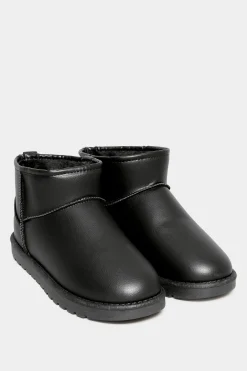 Yours Yours Black Faux Leather Faux Fur Lined Ankle Boots In Extra Wide Eee Fit