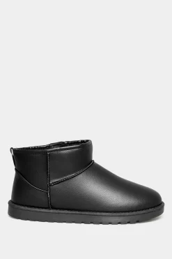 Yours Yours Black Faux Leather Faux Fur Lined Ankle Boots In Extra Wide Eee Fit