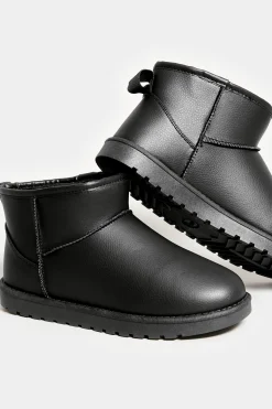 Yours Yours Black Faux Leather Faux Fur Lined Ankle Boots In Extra Wide Eee Fit