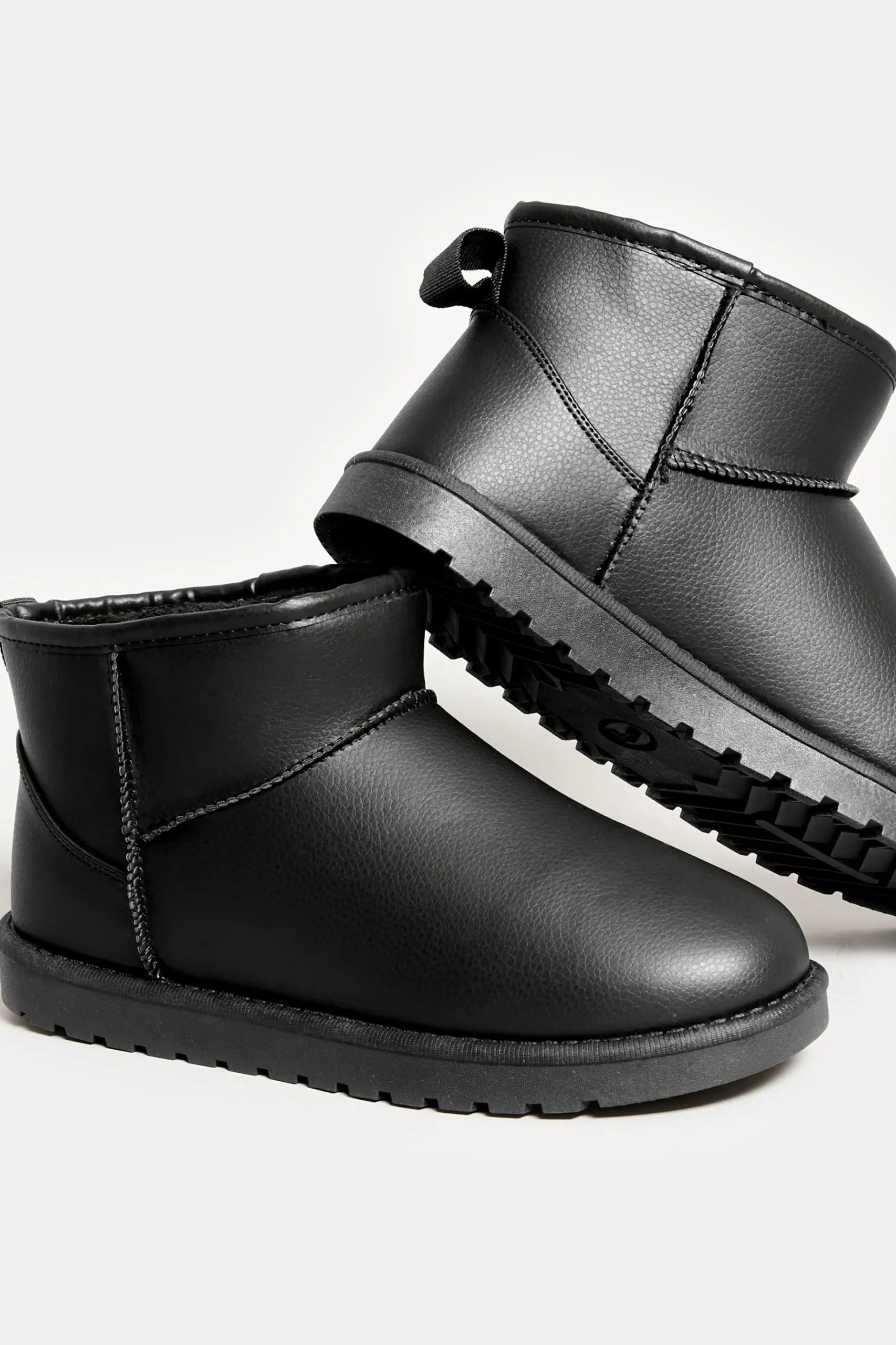 Yours Yours Black Faux Leather Faux Fur Lined Ankle Boots In Extra Wide Eee Fit