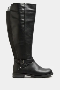 Yours Yours Black Faux Leather Knee High Boots In Wide E Fit & Extra Wide Ee Fit