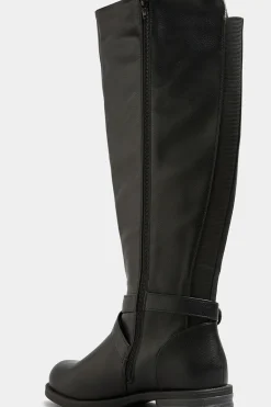 Yours Yours Black Faux Leather Knee High Boots In Wide E Fit & Extra Wide Ee Fit