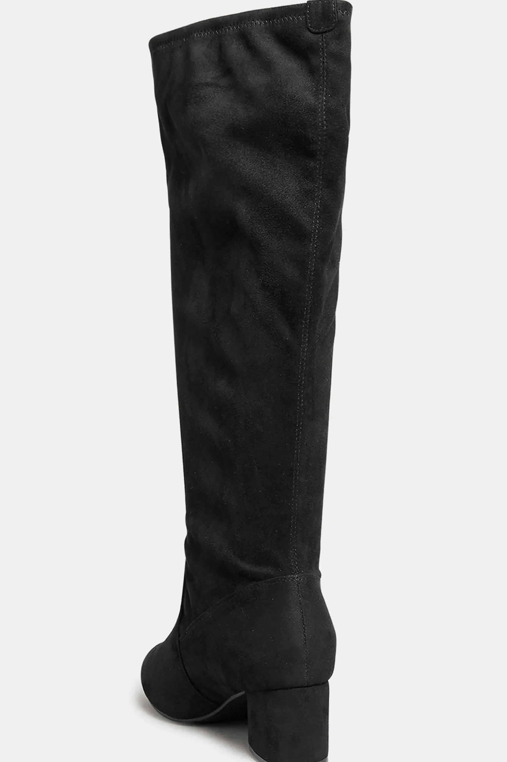 Yours Yours Black Faux Suede Stretch Heeled Knee High Boots In Wide E Fit & Extra Wide Eee Fit