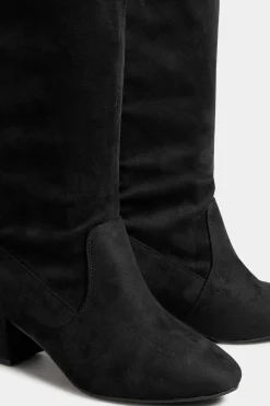 Yours Yours Black Faux Suede Stretch Heeled Knee High Boots In Wide E Fit & Extra Wide Eee Fit