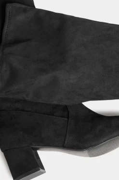 Yours Yours Black Faux Suede Stretch Heeled Knee High Boots In Wide E Fit & Extra Wide Eee Fit