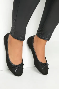 Yours Yours Black Faux Suede Ballerina Pumps In Wide E Fit & Extra Wide Eee Fit