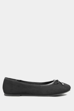 Yours Yours Black Faux Suede Ballerina Pumps In Wide E Fit & Extra Wide Eee Fit