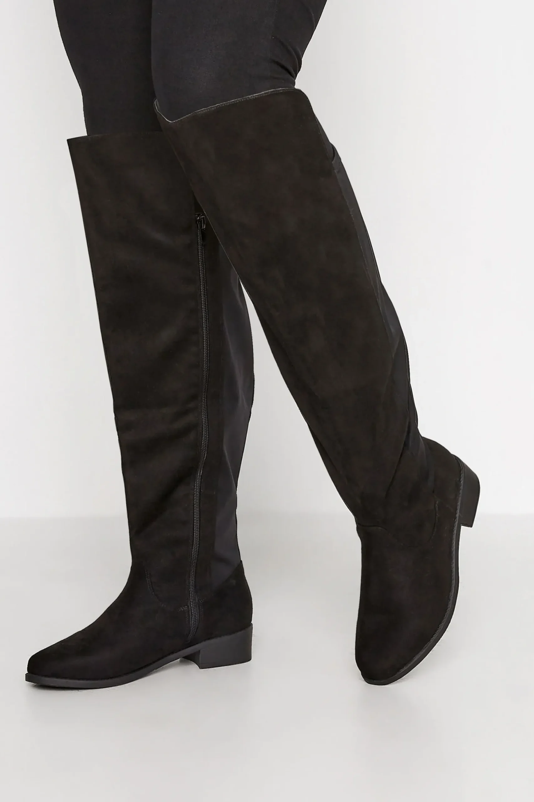 Yours Yours Black Faux Suede Stretch Over The Knee Boots In Wide E Fit & Extra Wide Eee Fit