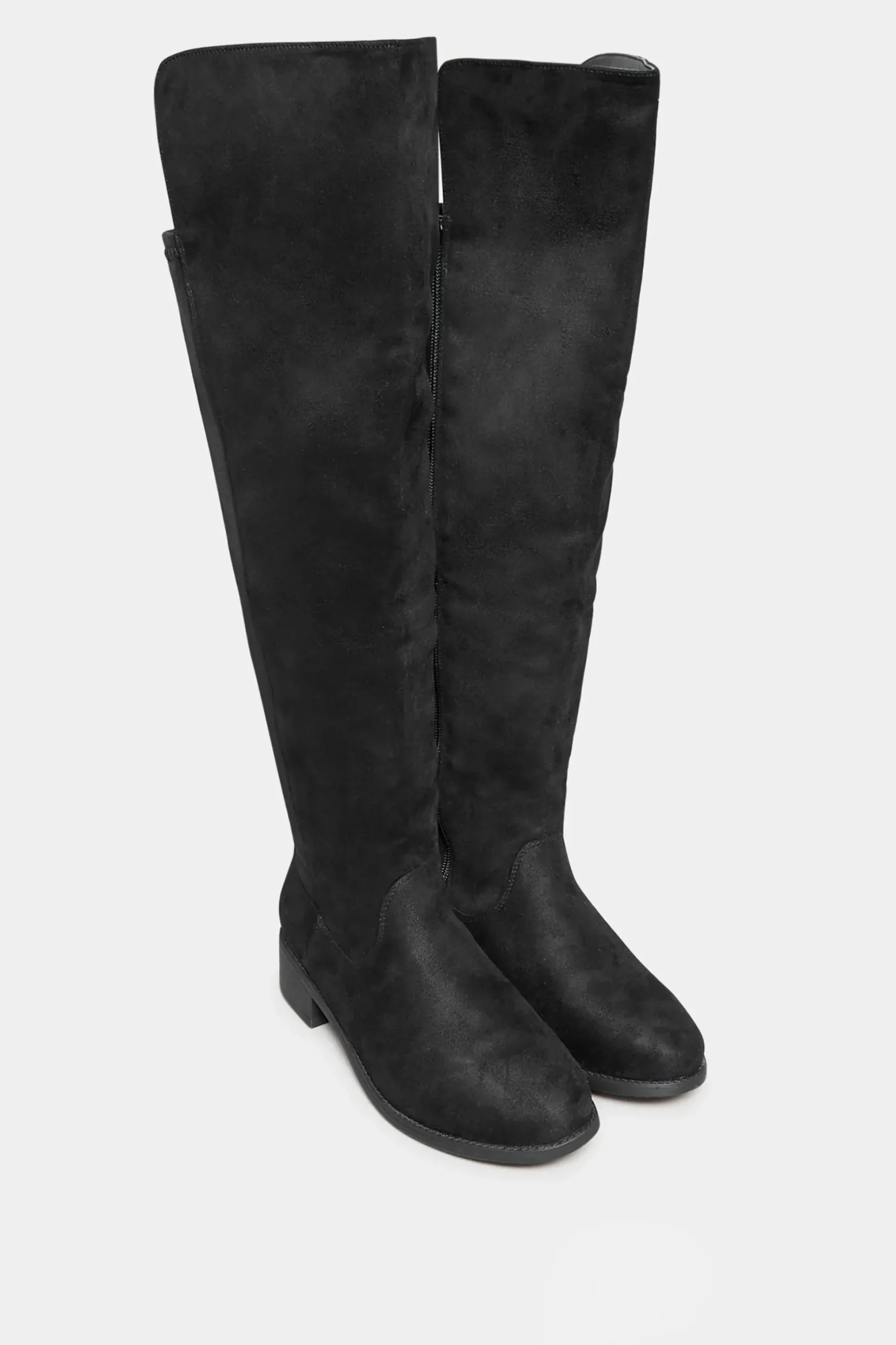 Yours Yours Black Faux Suede Stretch Over The Knee Boots In Wide E Fit & Extra Wide Eee Fit