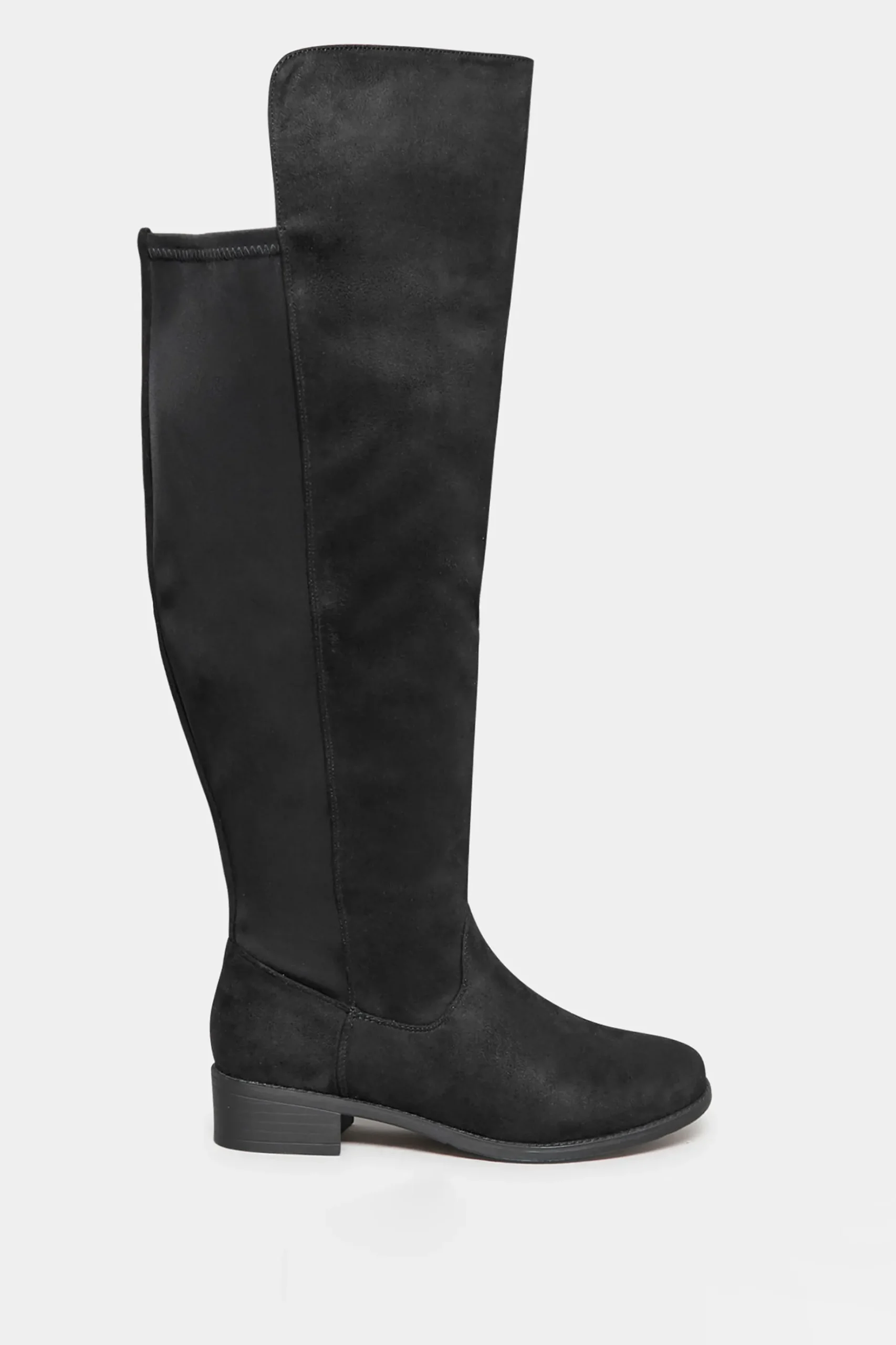 Yours Yours Black Faux Suede Stretch Over The Knee Boots In Wide E Fit & Extra Wide Eee Fit