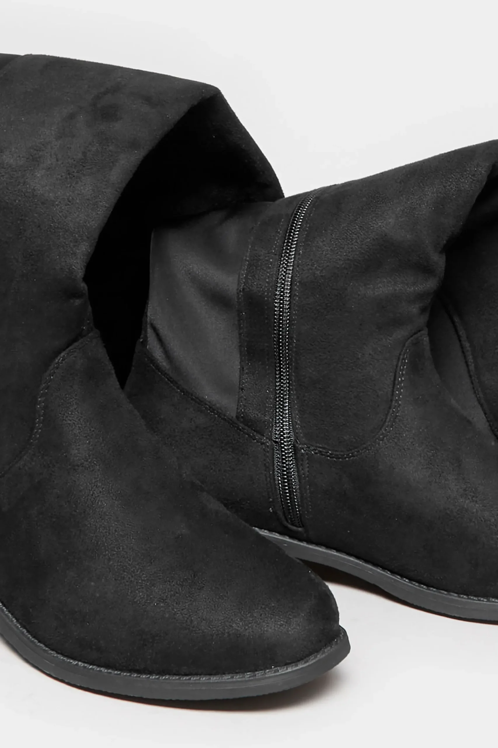Yours Yours Black Faux Suede Stretch Over The Knee Boots In Wide E Fit & Extra Wide Eee Fit