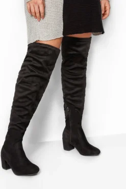 Yours Yours Black Faux Suede Over The Knee Boots In Wide E Fit & Extra Wide Eee Fit
