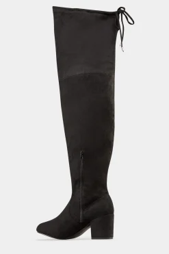 Yours Yours Black Faux Suede Over The Knee Boots In Wide E Fit & Extra Wide Eee Fit