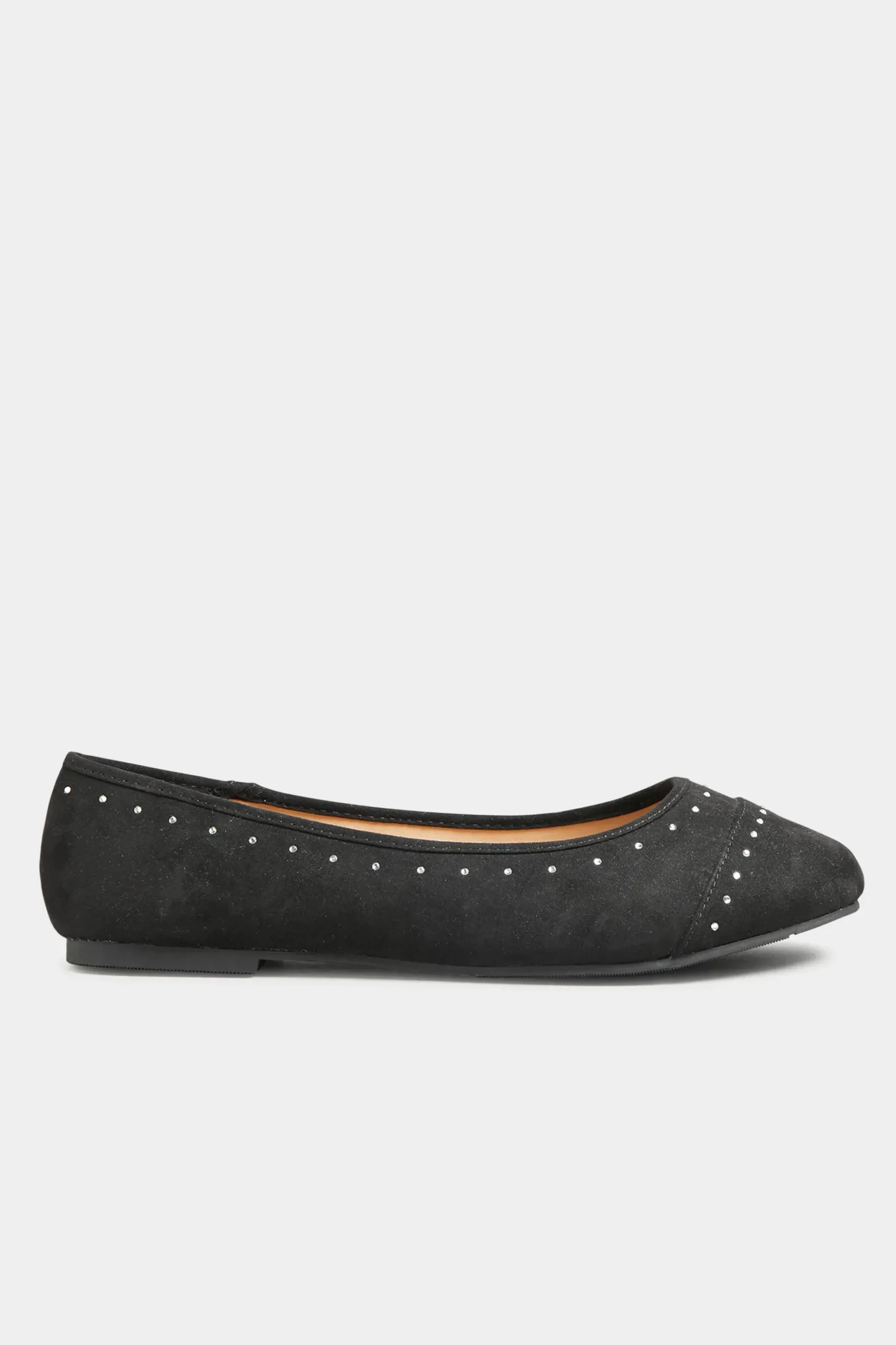 Yours Yours Black Faux Suede Diamante Ballerina Pumps In Wide E Fit & Extra Wide Eee Fit