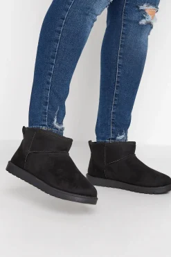 Yours Yours Black Faux Suede Faux Fur Lined Ankle Boots In Wide E Fit & Extra Wide Eee Fit