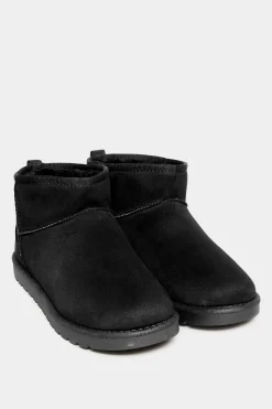 Yours Yours Black Faux Suede Faux Fur Lined Ankle Boots In Wide E Fit & Extra Wide Eee Fit