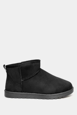 Yours Yours Black Faux Suede Faux Fur Lined Ankle Boots In Wide E Fit & Extra Wide Eee Fit