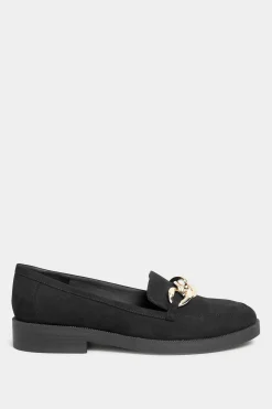 Yours Yours Black Faux Suede Chain Detail Loafers In Wide E Fit & Extra Wide Eee Fit