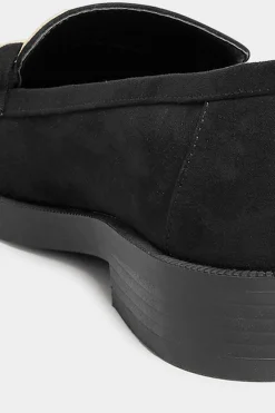 Yours Yours Black Faux Suede Chain Detail Loafers In Wide E Fit & Extra Wide Eee Fit