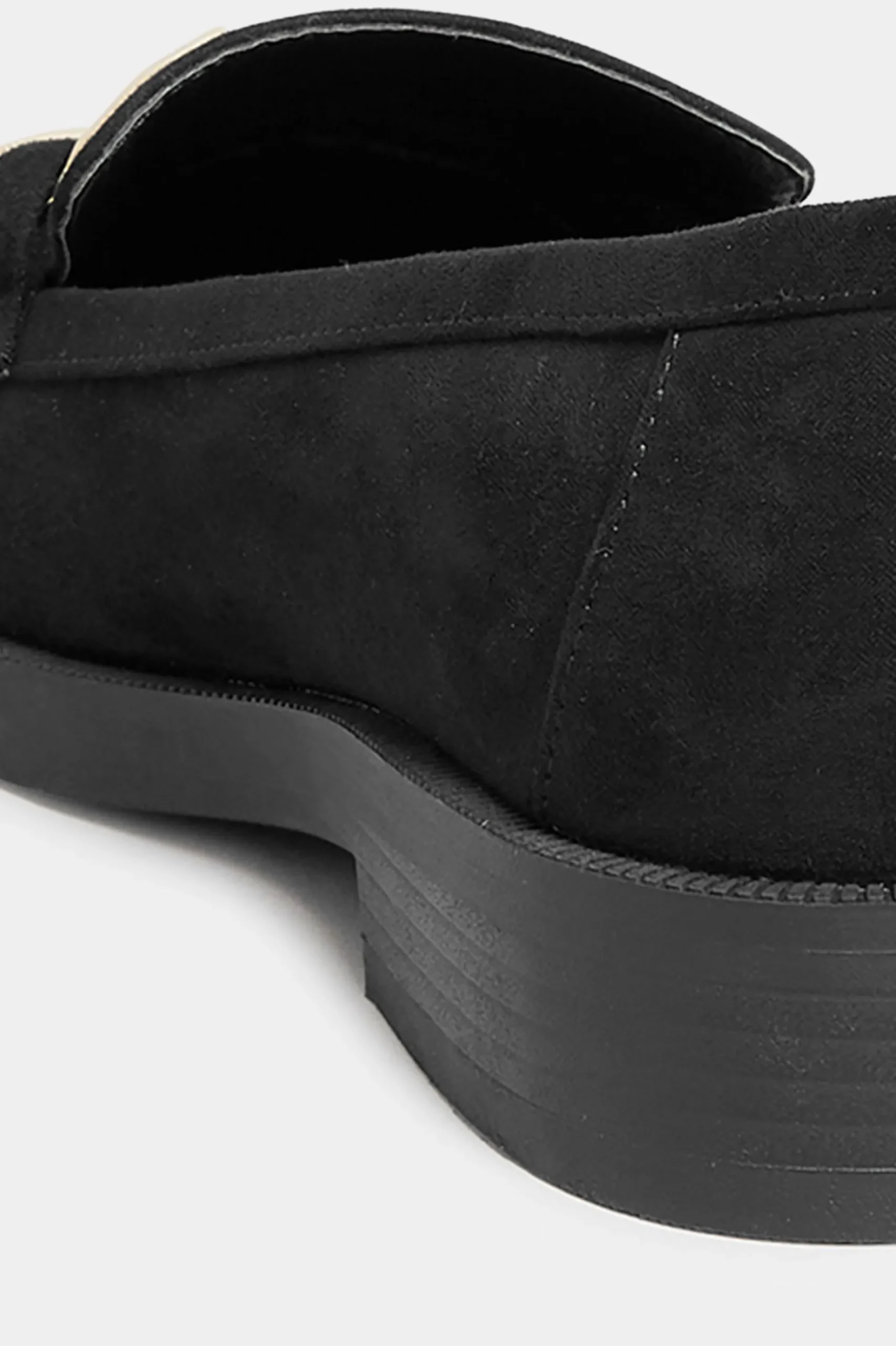 Yours Yours Black Faux Suede Chain Detail Loafers In Wide E Fit & Extra Wide Eee Fit