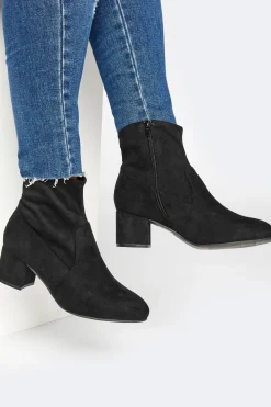 Yours Yours Black Faux Suede Stretch Block Heeled Sock Boots In Wide E Fit & Extra Wide Eee Fit