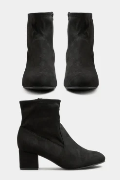 Yours Yours Black Faux Suede Stretch Block Heeled Sock Boots In Wide E Fit & Extra Wide Eee Fit