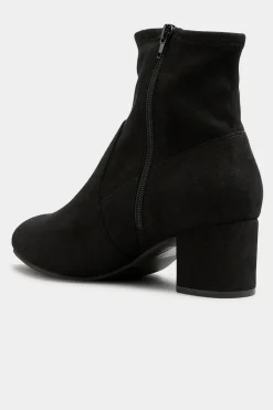 Yours Yours Black Faux Suede Stretch Block Heeled Sock Boots In Wide E Fit & Extra Wide Eee Fit