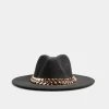 Yours Yours Black Fedora Chain Hat