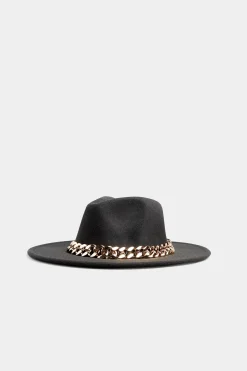 Yours Yours Black Fedora Chain Hat