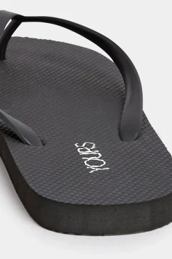 Yours Yours Black Flip Flops In Extra Wide Eee Fit