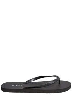 Yours Yours Black Flip Flops In Extra Wide Eee Fit