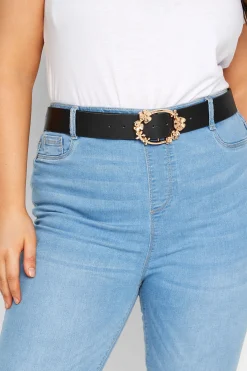 Yours Yours Black Floral Buckle Belt