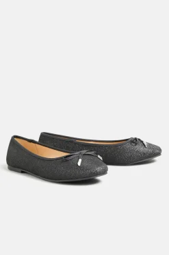 Yours Yours Black Glitter Ballerina Pumps In Wide E Fit & Extra Wide Eee Fit