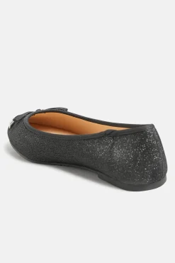 Yours Yours Black Glitter Ballerina Pumps In Wide E Fit & Extra Wide Eee Fit