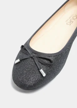 Yours Yours Black Glitter Ballerina Pumps In Wide E Fit & Extra Wide Eee Fit