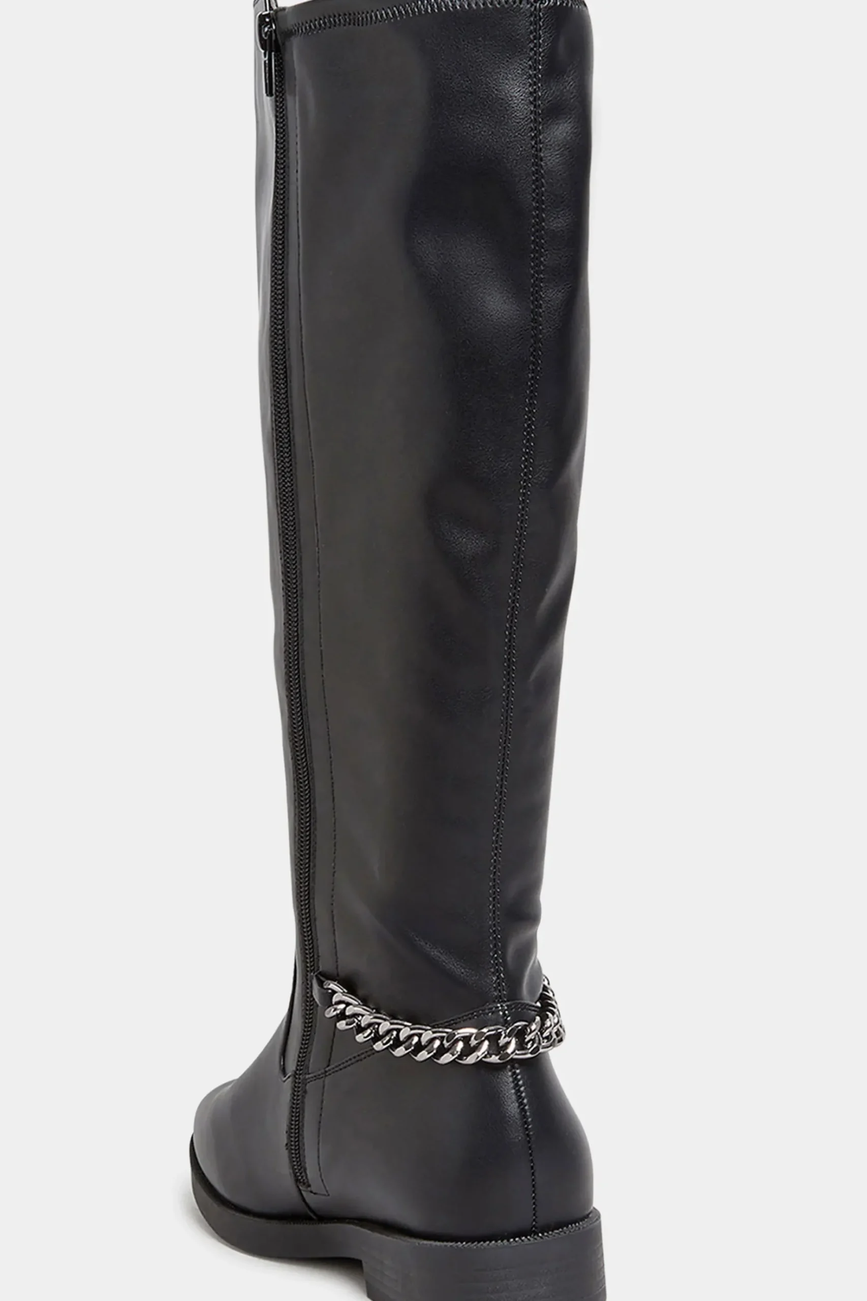 Yours Yours Black Knee High Chain Detail Boots In Wide E Fit & Extra Wide Eee Fit