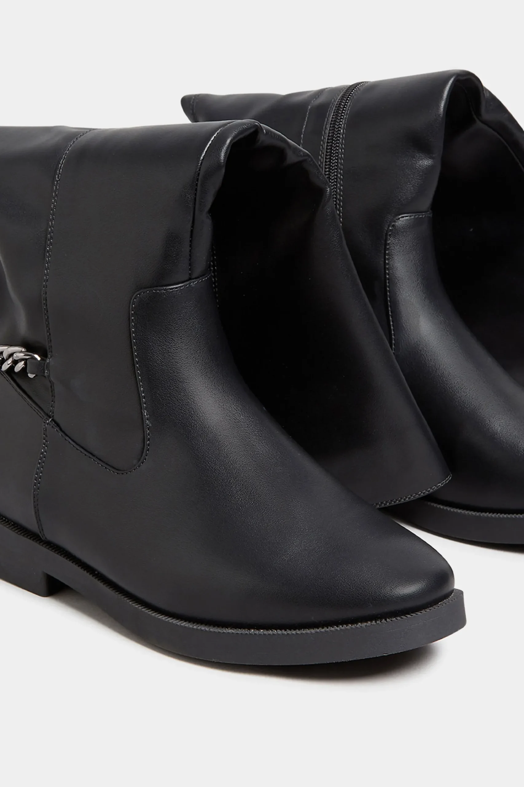 Yours Yours Black Knee High Chain Detail Boots In Wide E Fit & Extra Wide Eee Fit