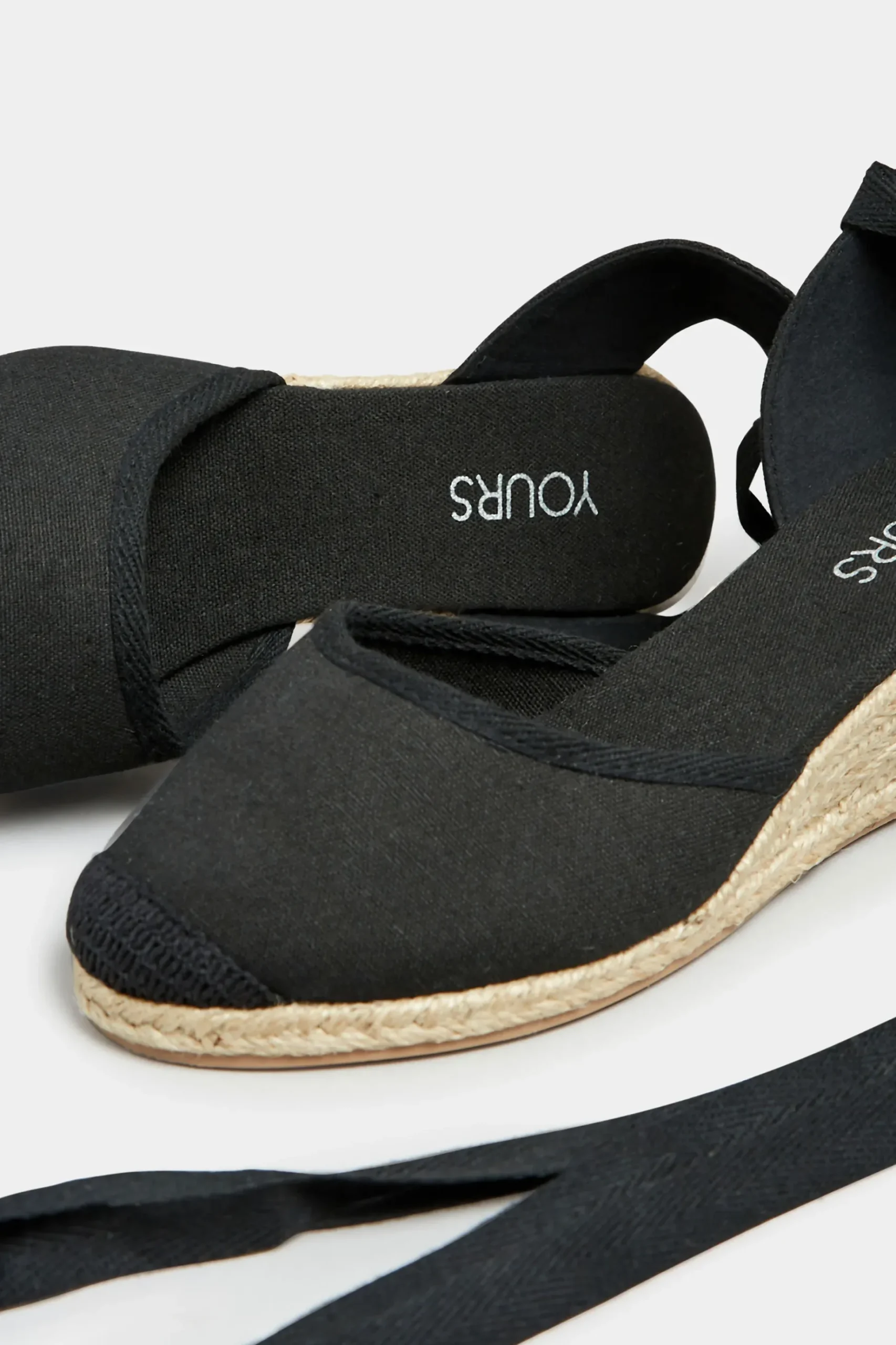 Yours Yours Black Lace Up Espadrille Wedges In Wide E Fit & Extra Wide Eee Fit