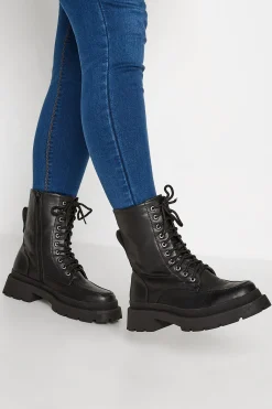 Yours Yours Black Lace Up Moccasin Toe Boots In Wide E Fit & Extra Wide Eee Fit