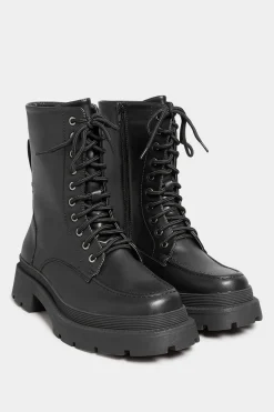 Yours Yours Black Lace Up Moccasin Toe Boots In Wide E Fit & Extra Wide Eee Fit