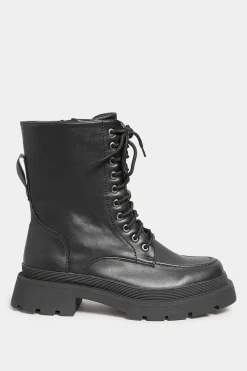 Yours Yours Black Lace Up Moccasin Toe Boots In Wide E Fit & Extra Wide Eee Fit