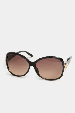 Yours Yours Black Oversized Floral Detail Sunglasses