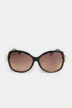 Yours Yours Black Oversized Floral Detail Sunglasses
