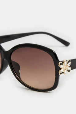 Yours Yours Black Oversized Floral Detail Sunglasses