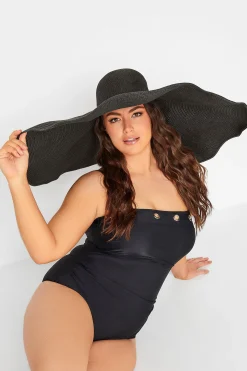 Yours Yours Black Oversized Brim Straw Hat