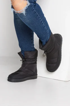 Yours Yours Black Padded Snow Boots In Extra Wide Eee Fit