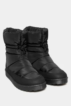 Yours Yours Black Padded Snow Boots In Extra Wide Eee Fit