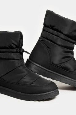 Yours Yours Black Padded Snow Boots In Extra Wide Eee Fit