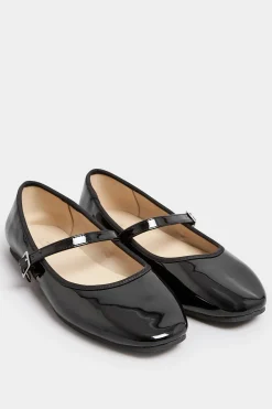 Yours Yours Black Patent Mary Jane Ballerina Pumps In Wide E Fit & Extra Wide Eee Fit