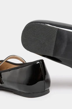 Yours Yours Black Patent Mary Jane Ballerina Pumps In Wide E Fit & Extra Wide Eee Fit